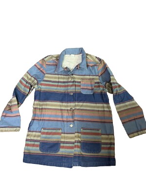 Vintage Vivaldi Shirt Women Large Striped denim Button Up Long Sleeve Top Cotton