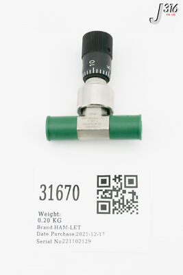 pri  31670 HAM-LET METERING VALVE, 2000PSIG, 138BAR (NEW) HXF1380SSGL1