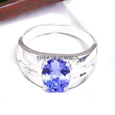 Tanzanite Oval Cut Gemstone With 925 Sterling Silver Ring For Men's #A542