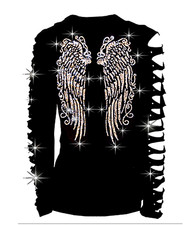 Women's Tops Shirts Angel Wings Bling Rhinestones Graphic Tee Ripped Cut Out Ln