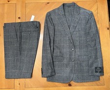 J.Crew Slim Fit, 40R 34W 32L Grey Windowpane 100 Wool Suit - FLANNEL