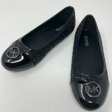 MK Michael Kors Girl's Dress Up Black Glittery Rover Renee Ballet Flats Sz 2