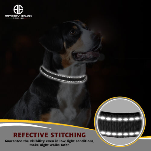 Dog Collar S-M -L Adjustable Nylon Durable Collars 4 Colours 3 Sizes Reflective - Picture 18 of 35