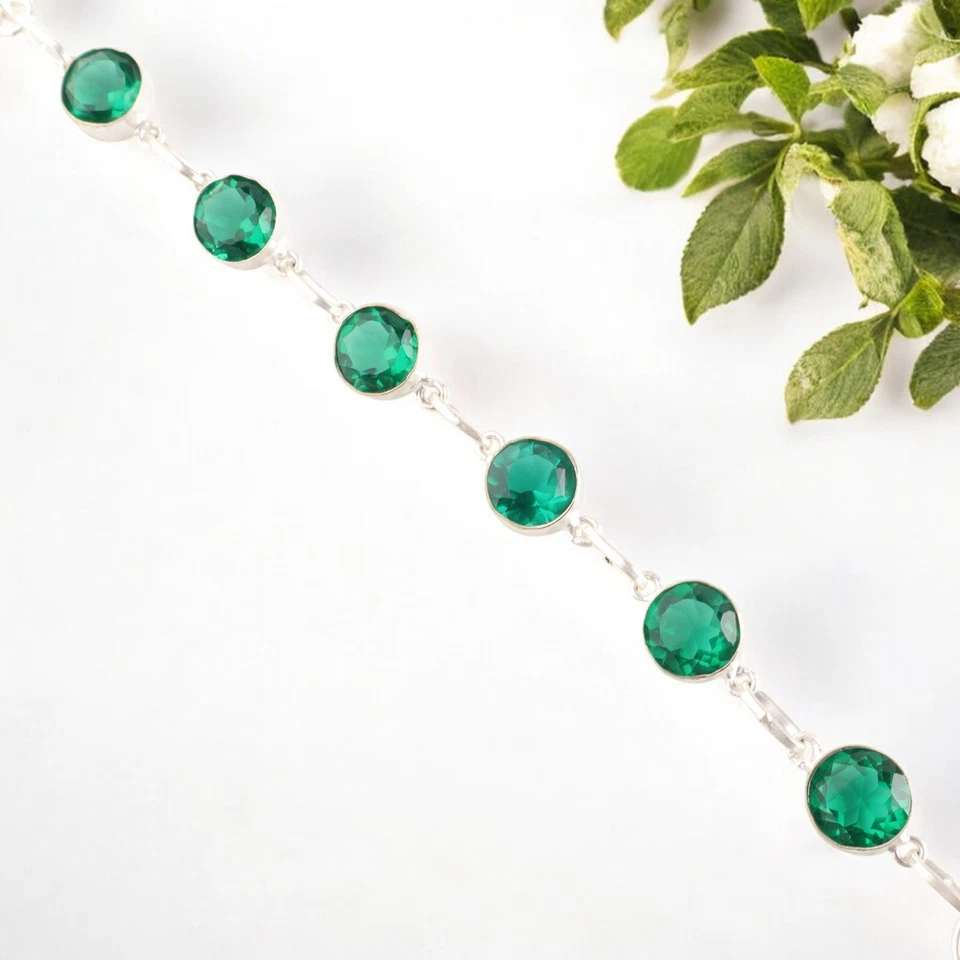 Pulsera hecha a mano para mujer con piedras preciosas de diopsido de cromo joyería de plata de ley 925 Foto 3 de 4