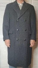 Vtg Hart Schaffner Men's Gray Double Breasted 100% Virgin Wool  Overcoat Sz: 44?