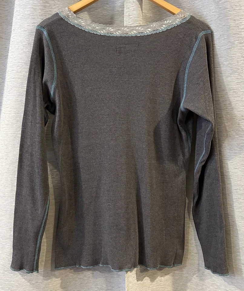 Top vintage con ribete de encaje Energie para mujer manga larga Y2K Foto 4 de 4