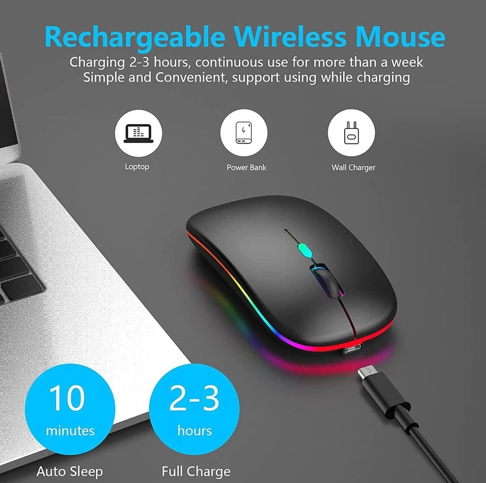 TEUREMI Wireless Bluetooth Mouse Silent USB & USB-C Rechargeable Mouse Black - Image 4 of 4