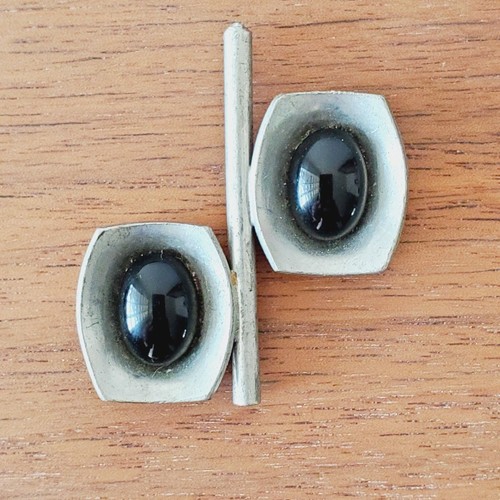 VTG Jorgen Jensen Pewter Glass Pendant Denmark Black Modernist MCM Jewelry