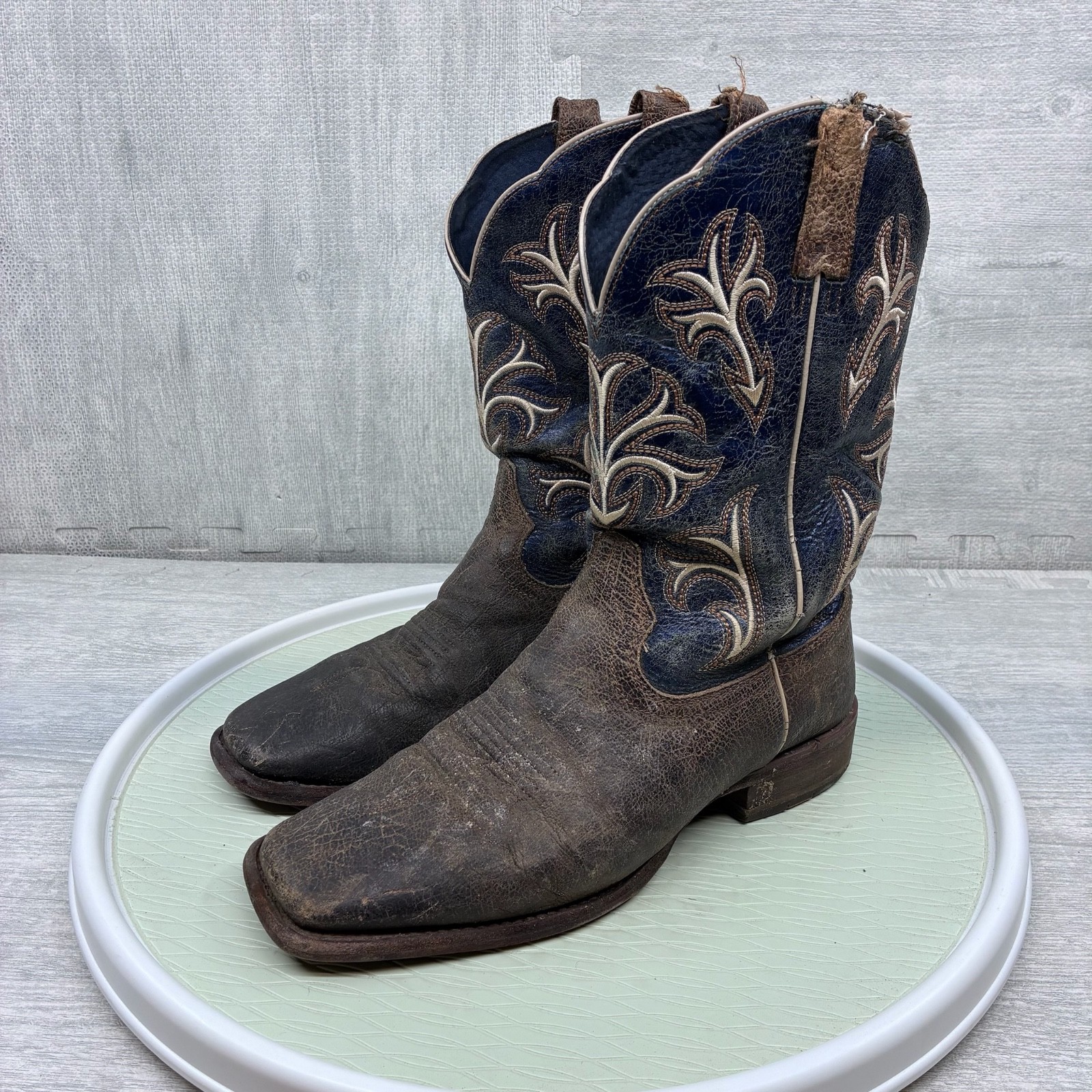 S 10.5d Blue Brown Leather Cowboy Work