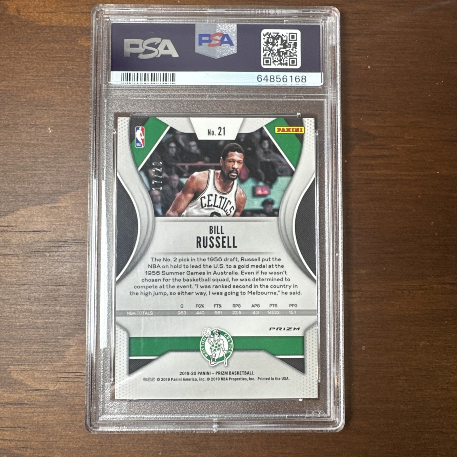 POP 2- 2019 Panini Prizm Bill Russell Fast Break Prizm #21 Bronze /20 PSA 10 view 4