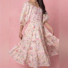 Ivy City Co Roselyn Dress Pastel Pink Floral Smocked Womens Small NWT!