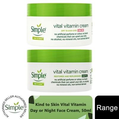 Simple Kind To Skin Gesichtscreme 50ml Tag LSF 15 oder Nacht Feuchtigkeitscreme