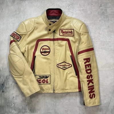 Redskins Racing Motorrad-Lederjacke Gelb Größe L Vintage Biker Veedol Goodyear - Bild 1 von 4