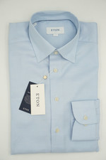 Men ETON Light Blue Button Under Collar Shirt Slim Fit Size 38 15
