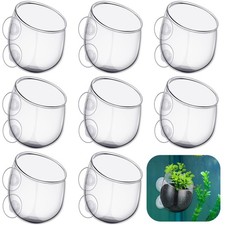 8 Pcs Aquarium Plant Holder Pot Clear Glass Aquatic Plant Cup with Suction Cu...