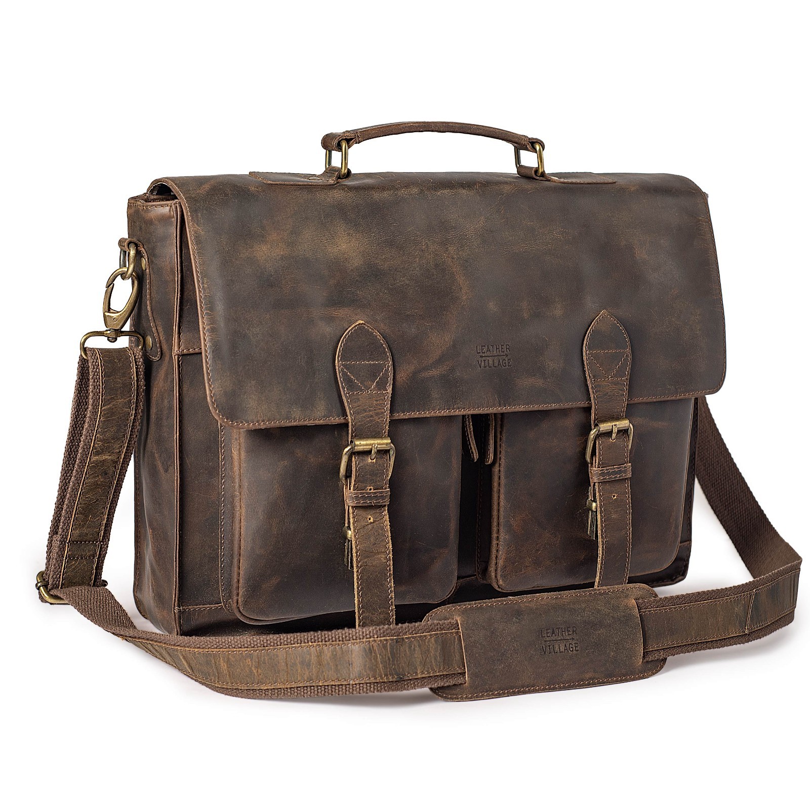 Handmade Vintage Laptop Satchel Briefcase Leather Messenger Bag for Men-16 Inch