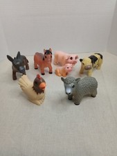 Vtg Barn Farm Animal Figurine Toys Lot of 7 Soft Plastic Squishy Cow Sheep Pigs
