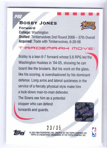 Bobby Jones RC 2006-07 Topps Trademark Moves Rookie Autograph Rainbow #/35 SP - Picture 2 of 2