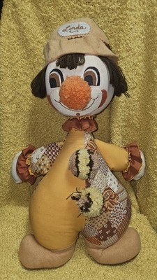 Vintage Handmade Clown Doll Patchwork Rag Doll Folk Art Rustic Fall Decor