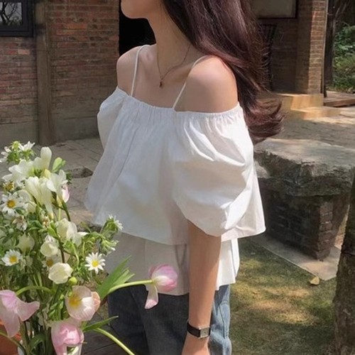 Women Elegant Off Shoulder Puff Sleeve T Shirt Perfect for Summer Fashion - Picture 10 of 21