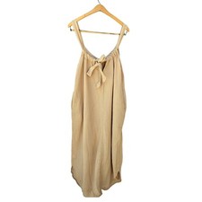 Old Navy Sleeveless Tie-Back Shirred Maxi Dress Tan Gauze Cotton Lagenlook Large