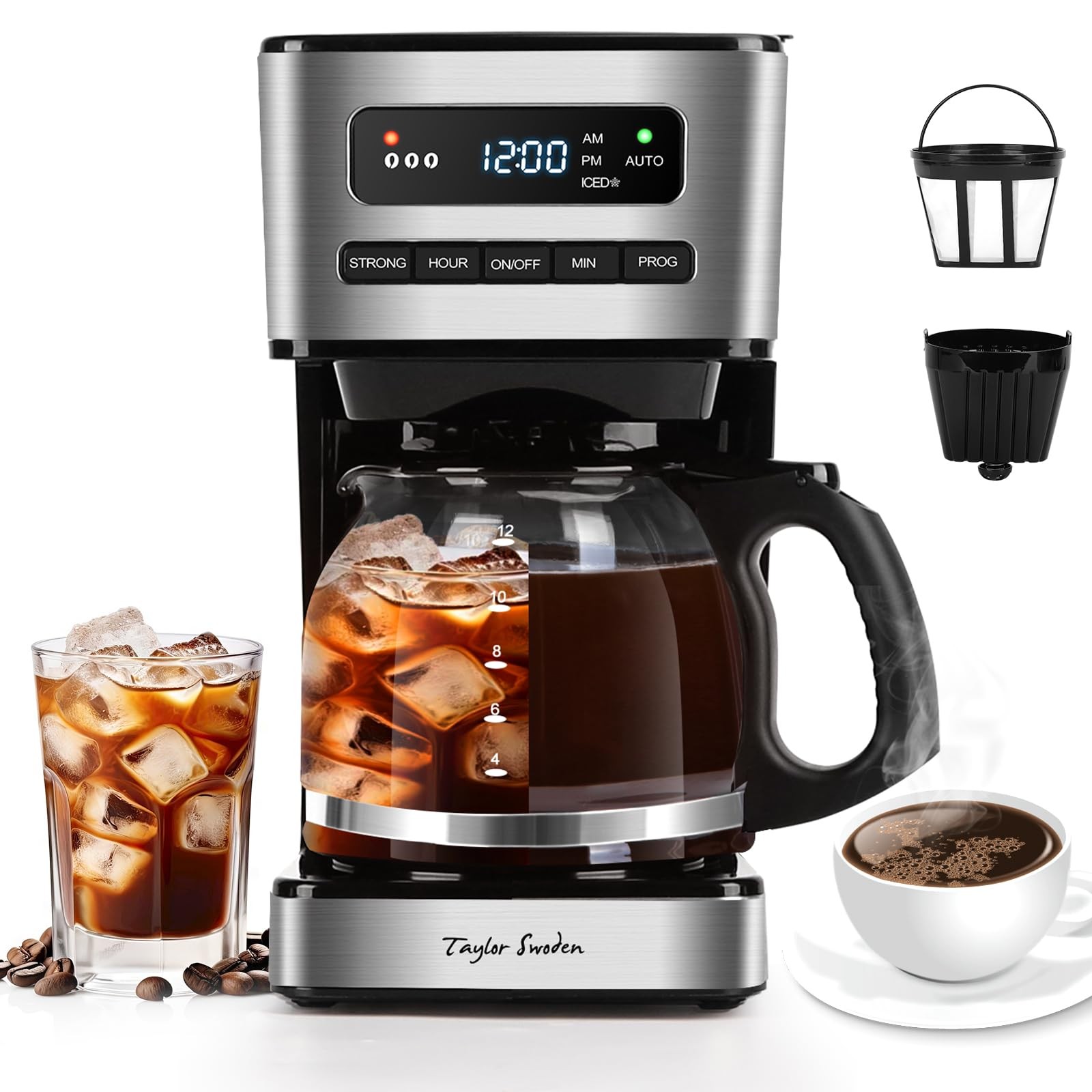 S 12 Cup, Hot And Iced Coffee Maker, 4 Brew Strength...