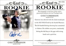 2023 Leaf Rookie Achievement Colt Emerson AUTO RC #RA-CE1 Seattle Mariners