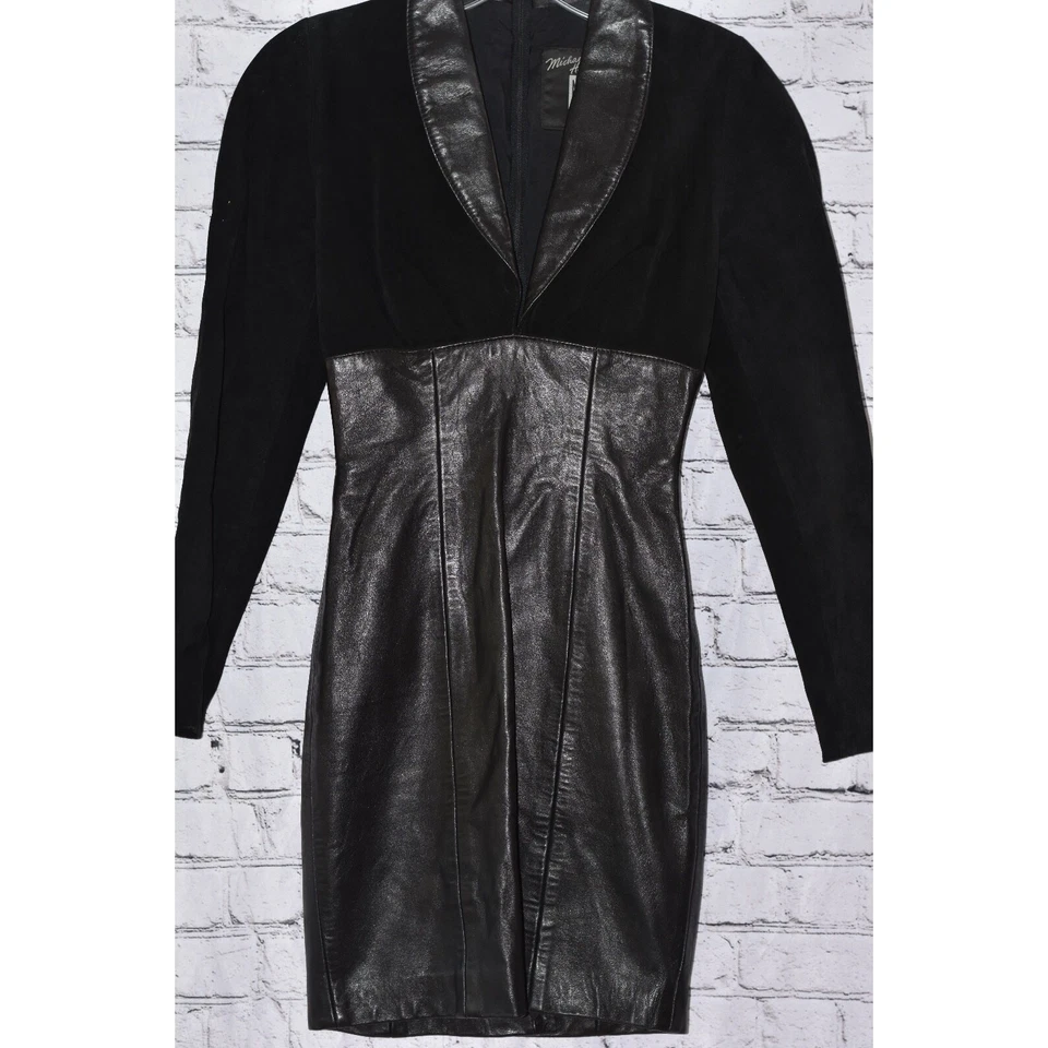 Mini Vestido de Cóctel DE COLECCIÓN Michael Hoban North Beach Negro Gamuza y Cuero Talla P Foto 2 de 4