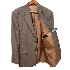 Lauren Ralph Lauren Men 42R Blazer Silk Wool Houndstooth Sport Coat Canada Brown