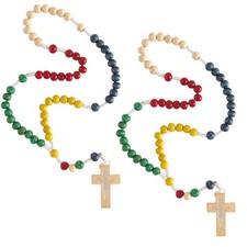 My First Rosary, Colorful Wood Prayer Beads with Cross Pendant, Baptism Gifts, 1