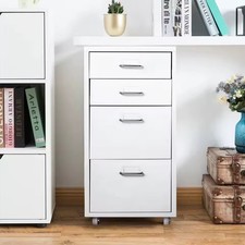 Metal Filing Cabinet 4 Drawer Mobile Office Storage Cabinet White Home Office