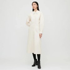 Uniqlo Long Sleeve Structured Shirt Dress - Cream - Small