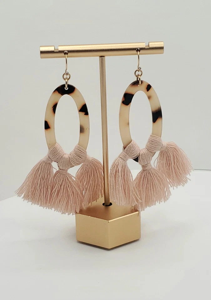 Express Cute Tortoise Shell & Tassels Oval Dangle Earrings - Image 2 of 4