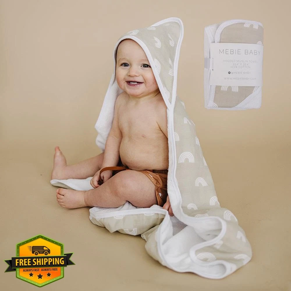 Mebie Baby Hooded Towel Sand Rainbow Muslin