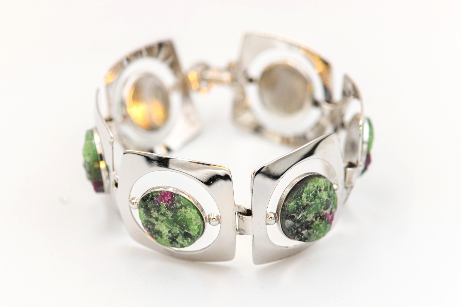 Sterling Silver Bracelet with Ruby Zoisite Untrea… - image 1