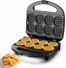 Mini Waffle Maker, Small Iron with Quick Heat-Up, Makes 8 x 2” Black 