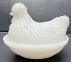Vintage Hazel Atlas Hen On Nest White Milk Glass Small Candy Dish