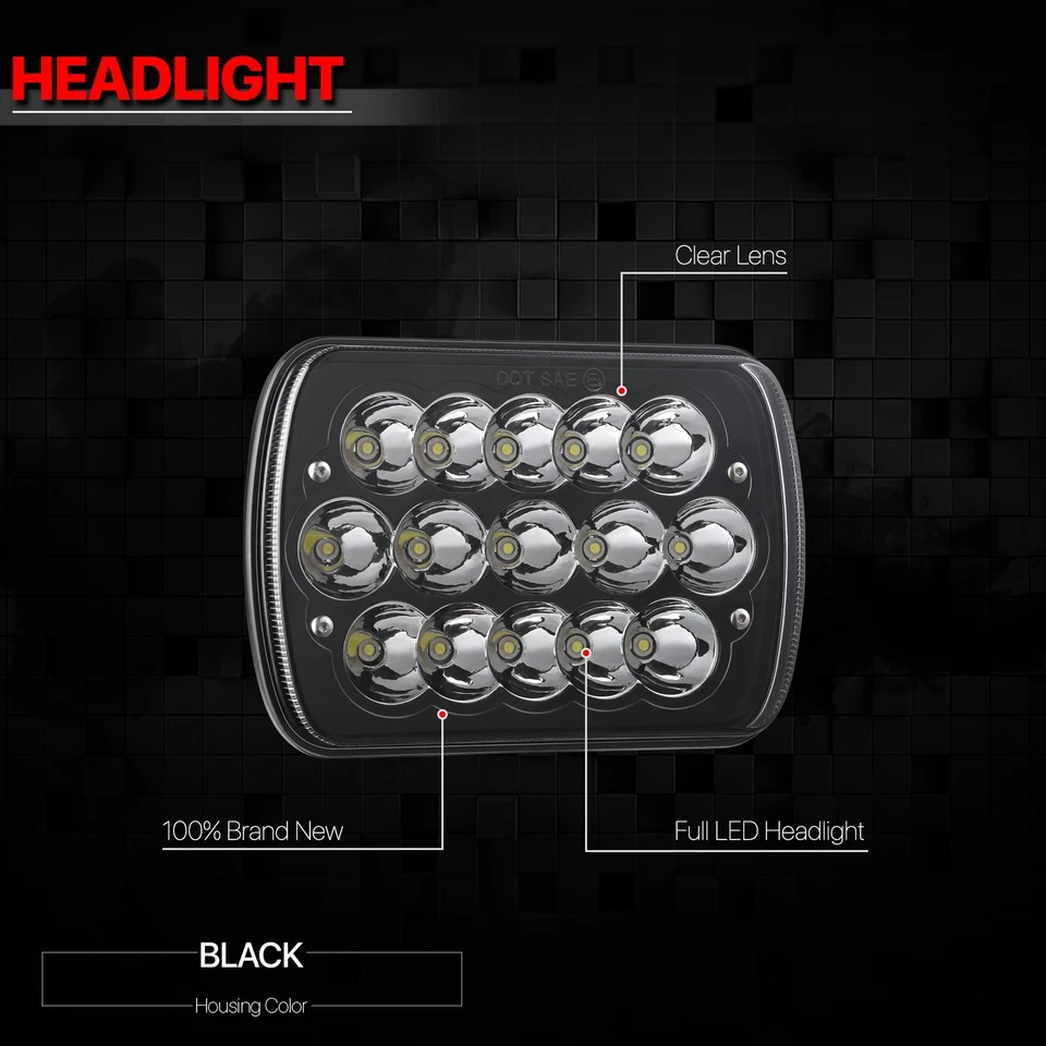 Black Housing 7X6 H6054 LED Headlights for 85-91 Plymouth Colt Conquest Voyager - Image 2 of 4