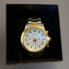 GUESS Men Two Tone Multifunction Watch Silver Dial 100M Japan Movt Box
