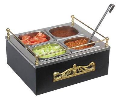 Queen Marie Bain Marie 4x Behälter GN 1/6 a 1,5L Hot & Cold Messingverzierungen 