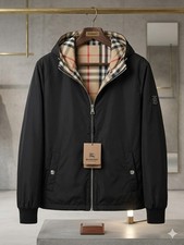 New BURBERRYs Men's Reversible Hooded Jacket Black Nova Check. Size S,M,L