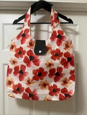 Floral Poppy Foldable Reusable Shopping Tote Bag Red Yellow Flowers