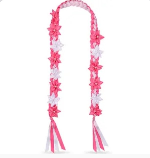 pink and white lei 