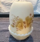 Fenton Hand-Painted Custard Glass Candle Holder Signed - D.C. Hill - no chips