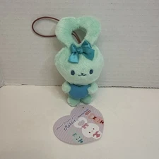 Fukuya Mini Mascot Plush  Green Heart Shaped Ear Rabbit 4.5” w/ Tag