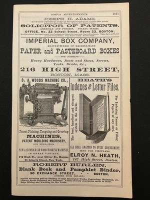 1883 Antique Ad Page Corrigan Brushes RI, Woods Machine Co Moulding Machines NY