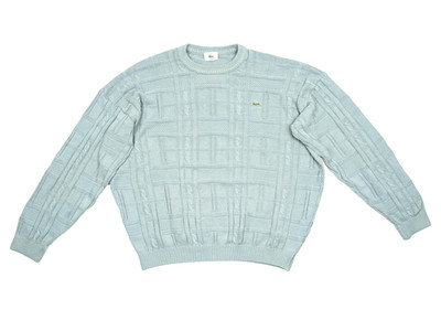 LACOSTE Vintage Pullover Herren 5 L Grau-Blau Baumwollmischung Strickmuster