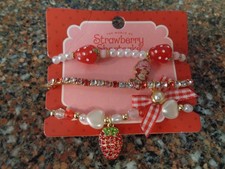 Strawberry Shortcake Charm Bracelet Set of 3 Faux Pearl NWT