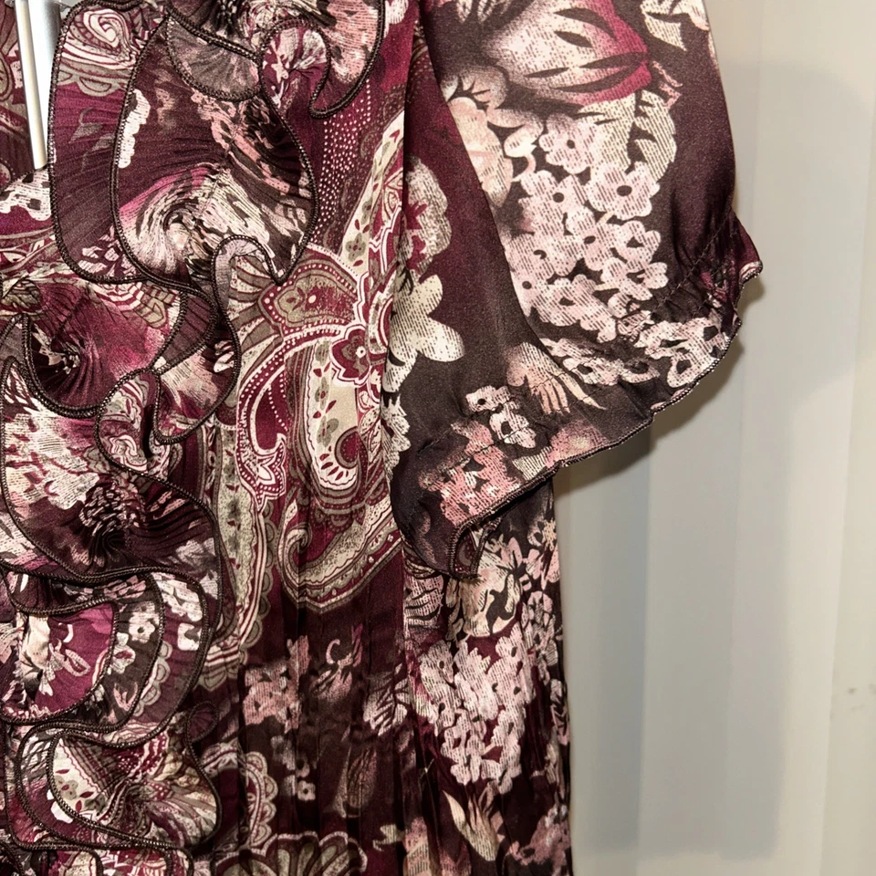 Damas Volantes Borgoña Paisley Top/Blusa Talla Grande Foto 4 de 4