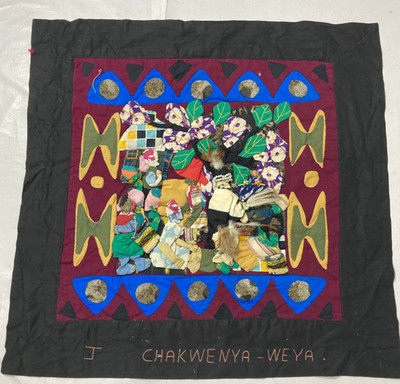 Vintage Handarbeit Simbabwe Weya Applikation Story Textil Panel 72x72 cm